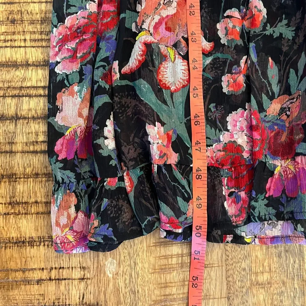Paige Paradis 100% Silk Ruffle Floral Midi Dress M Dark Romantic Wedding Guest - Picture 13 of 13